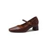 [En Stock] Zapatos Negros de Tacón Alto de Piel de Cabra Suave Estilo Retro Francés Tacón Grueso Correa Única Zapatos Mary Jane para Mujer