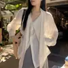 Jaqueta Camisa Branca com Fita Branca Estilo Coreano Proteção Solar para Mulheres, Novo Estilo de Verão, Cardigã Outerwear Solto de Alta Qualidade