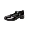 Estilo Novo Primavera e Outono Garota da Vizinhança~Marca P Bico Quadrado Salto Bloco Tira Única Sapatos Mary Jane para Mulheres Desenho Animado Sapatos Pequenos de Couro