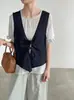 Camisa Manga Curta Color Block Estilo Coreano Falsa Duas Peças Taochuan para Mulheres, Gola Redonda Camada com Amarração Patchwork Top M8772