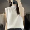 Camisole de lã tricotada de alta costura, gola semimédia, camisa base de verão soltinha para mulheres