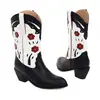 Comercio Exterior 4835 Botas Nuevas Talla Amazon Tacón Grueso Zapatos de Mujer Caña Media Bordados Deseo Botas Retro talla extra Grande Negro