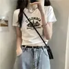 Camiseta de Manga Corta para Mujer, Algodón Puro Blanco, Nuevo Diseño de Verano, Moderna y Versátil, Top Corto Ajustado, Todo Algodón