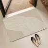 Tapete de piso de tierra de diatomeas con línea ondulada color crema para baño, absorbente de agua, secado rápido, antideslizante, resistente a la suciedad, felpudo para la entrada del baño
