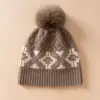 Chapéu de Cashmere Puro Chapéu de Tricô Feminino Chapéu com Pom Pom de Pelo Chapéu com Proteção para Orelhas Chapéu Quente Chapéu de Lã para Ciclismo ao Ar Livre Chapéu para Frio