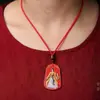 Pingente de Cinábrio com Areia Vermelha Pintada e Design de Deusa Dragão, Colar Estilo Vintage para Homens e Mulheres, Joia de Presente Auspiciosa