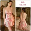 Lindo Conjunto de Camisola Sexy com Decote em V Profundo, Renda de Cetim com Estampa de Borboleta, com Bojos e Robe para Casa 6346