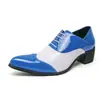 Zapatos de cuero brillantes de punta con cordones de encaje transfronterizos en colorblock para primavera, zapatos casuales de tacón alto formales a la moda, zapatos para hombre de talla grande que aumentan la altura