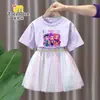 Conjunto de Vestido de Manga Corta de Chicas Cazadoras de Demonios Kpop Estilo Verano Moda Falda de Tul de Princesa Conjunto de Falda de Dos Piezas para Niñas Pequeñas