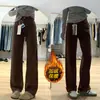 Jeans Melard de Pierna Recta Color Café para Mujer, Nuevo Estilo 2025, Forrados de Felpa, Marrón, de Tiro Alto, Corte Ajustado, Pantalones de Pierna Recta Estrecha Ancha hasta el Suelo