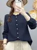 Camisa nueva de manga larga con cuello y botones para mujer, de gasa de algodón, top casual holgado y agradable para la piel, algodón puro 87343