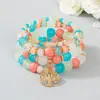 Pulsera de Pulsera con Colgante Redondo de Árbol de la Vida Hueco Bohemio Elástica Multicapa con Cuentas