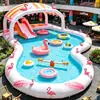 Alberca inflable con carpa, diseño de caricatura, para niños y adultos, tina de natación exterior de PVC engrosado con tobogán