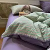 Juego de cuatro piezas con borde de gasa fruncida, sábana bajera y funda de edredón de algodón lavado, juego de tres piezas para dormitorio de estudiante, juego de cuatro piezas con sábana bajera de algodón puro