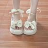 Sandálias de Férias de Princesa Femininas Verão 2023 Novo Laço Celebridade da Internet Solado Grosso Estilo Fada com Saia Sapatos Romanos