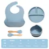 Atacado transfronteiriço louça infantil tigela complementar prato de silicone garfo colher de bebê babador conjunto de 8 peças de produtos anti-queda para maternidade e infância