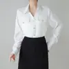 Camisa Branca de Manga Longa Estilo Francês para Mulheres 2026 Outono Novo Design Chique Top