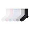 85025 Calcetas de Verano para Mujer Zhuji de Malla Fina Color Sólido a Media Pantorrilla de Seda Lyocell Blancas Arrugadas Ins