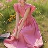 Vestido Longo Francês Feminino Verão Bonito Único Temperamento de Primeiro Amor Cintura Apertada Suave e Bonito Delicado Pequena Manga Flutuante Vestido Rosa