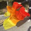 Leque de Dança Estendido Dançante Gradiente de Três Cores Chama Imitação de Seda Joia Longa de Seda 18 Ossos Dança Quadrada