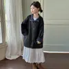 Jaqueta de Couro Dupla Face Estilosa e Fashion para Meninas Outono 2026 Novo Estilo Outono para Meninas Estilo Coreano Peça de Cima de Comprimento Médio