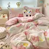 Juego de cuatro piezas de algodón cepillado engrosado clase A, sábana de cama lavada fresca, funda de edredón, funda de almohada, juego de tres piezas para dormitorio de estudiante, funda de edredón