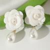 EZ3682 Novo Elegante Imitação Pérola Brincos Super Fada Moda Simples Internet Celebridade Tecido Brincos de Flores Mulheres