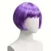 Peluca Morada de Bob Corto Transfronteriza con Cabello Liso, Esponjosa y Fina, con Mechas Plateadas y Flequillo