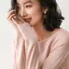 Primavera Nuevo Estilo Tejido de Punto de Cuello Redondo Rizado Camiseta de Fondo de Manga Larga para Mujer Estilo Coreano Holgado Talla Grande Tejido de Punto de Cuello Bajo