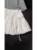 Saia Branca para Mulheres, Design de Verão, Saia Bufante com Laço, Saia Curta Estilo Doce, Saia Botão