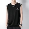 Camiseta sem manga de seda gelada respirável para homens no verão, para esportes, fitness, base, ombros largos, treino, secagem rápida nos ombros