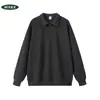 Moletom tendência estilo coreano de peso pesado com gola polo para homens, básico para outono e inverno, cor sólida simples, solto, estilo universitário