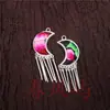 Pendientes Vintage Bordados Hechos a Mano de Estilo Étnico de Moda con Borlas Pequeñas, Joyería de Plata Miao de Yunnan, Color Blanco, Tamaño 41