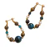 Pendientes de Perlas con Cuentas de Piedra Ojo de Tigre Azul, Estilo Retro, Diseño de Lujo Ligero, Pendientes de Piedra Ojo de Tigre Maillard Otoño e Invierno para Mujer
