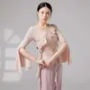 Francés Volantes Diagonal Solapa Cuello en V Manga Larga Danza China Entrenamiento Básico Forma del Cuerpo Ritmo Ropa de Práctica Manga Larga Fluido Adulto Práctica