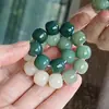 Pulsera de Raíz de Bodhi de Jade Blanco Natural, Suave y Flexible, Versión Estudiante, Cuentas de Bodhi en Gris Humo Degradado, Pulsera para Hombres y Mujeres