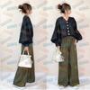 [Conjunto de dos piezas] Camisa de manga farol con cuello en V, pantalones rectos 1337#