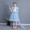 Vestido da Princesa Aisha de Frozen estampado de manga curta para o verão saia de performance para o Dia das Crianças meninas