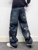Jeans Europeos de Graffiti de Alta Gama de Moda para Hombre, Pantalones Anchos de Pierna Recta Holgados Estilosos de Calle para Otoño e Invierno