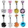 Anel de Umbigo de Liga de Titânio F136 Três Garras Zircônia Redonda Haste com Rosca Interna G23 Titânio Prego de Umbigo Body Piercing Joia de Umbigo