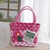 Bolsa de Plástico Tejida a Cuadros de Contraste Dopamina Colorida Accesorios de Flores Bolsa Cesta de Verduras Bolso Grande Tejido a Mano