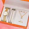 Popular Transfronterizo Lujo Kumo Reloj Pulsera de Diamantes para Mujer Reloj de Cuarzo Juego de Cinco Piezas Moda Reloj con Correa de Acero Venta al por Mayor