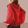 Chamarra Corta con Capucha para Mujer, Ropa Delgada de Protección Solar para Verano, Cárdigan Transpirable, Estilo Coreano Casual y Elegante, Manga Larga, Color Borgoña