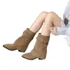 Chica picante 2026 elegantes botines nuevos de otoño e invierno botas de moda estilo oeste americano botas de temperamento de nicho parte inferior de la pierna del pantalón de media pantorrilla punta