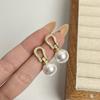 Pendientes de Perla con Hebilla de Herradura Incrustada de Circonita para Mujer, Lujo Ligero, Diseño Único, Moda de Gama Alta, Pendientes Elegantes, Accesorios para Orejas