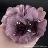 Elástico de Cabelo Floral Estilo Coreano Scrunchie Elegante Meio de Rede Flor de Cabelo para Meia-Idade Faixa de Cabelo Acessório de Cabelo de Alta Qualidade para Penteados Updo para Mulheres