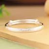 Pulsera de Plata Pura 999 Rey Ciervo Dorado con Tallados Artísticos de Moda, Carácter de Fortuna, Apertura de Empuje y Tira, Nuevo Estilo Chino, Pulsera de Plata Pura para Mujer