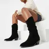 Botas altas de punta para otoño e invierno, botas de mujer de color liso versátiles de talla grande, botas de moda de tacón alto sin cordones, zapatos ligeros de comercio exterior