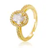 Anillo Abierto Ajustable para Niñas, Estilo Europeo y Americano, Cobre con Circonita Microincrustada, Sencillo y de Moda, Anillo Versátil para Dedo Índice Ovalado Venta al por Mayor