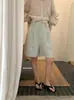 Extraño Pantalones Cortos de Pierna Ancha de Tencel Lino de Cintura Alta Estilo Coreano Old Money para Mujer Verano 2026 Pantalones Casuales Holgados de Cinco Puntos